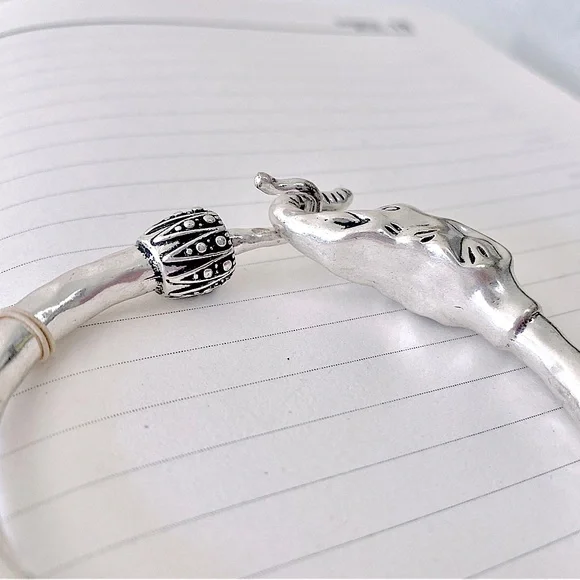 Lucky Brand Silver-tone Elephant Cuff Bangle Bracelet - Picture 9 of 12